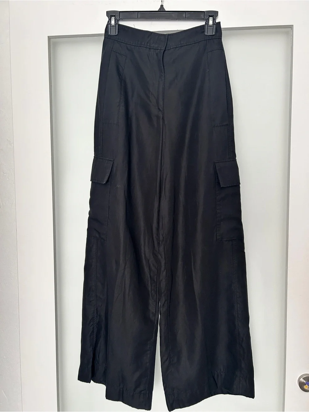 COS black cargo trousers wide leg linen blend pants 4